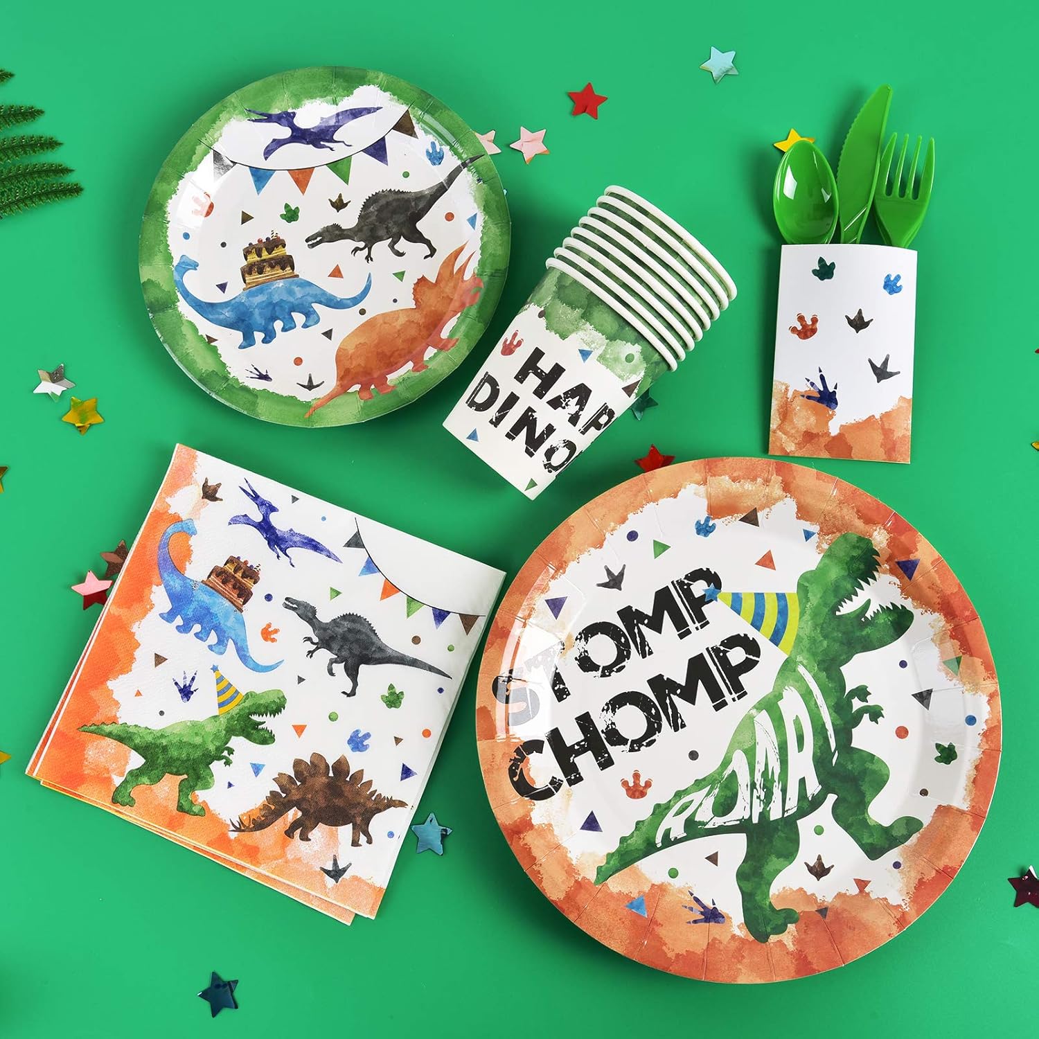Watercolor Dinosaur Party Supplies - Dino Theme Birthday Party Decoration for Boys Birthday Banner Balloons Plates Cups Napkins Cutlery Bag Table Cover Tableware Utensils Serves 16 Guests 153 PCS: Toys & Games