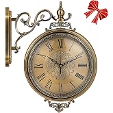 Liwyewu Vintage Double Sided Wall Clock with Glass &amp; Metal(15x18.5 Inch) | Roman and Arabic Numerals, Silent Non-Ticking Battery Operated Antique Clock for Living Room, Office, Hallway Decor