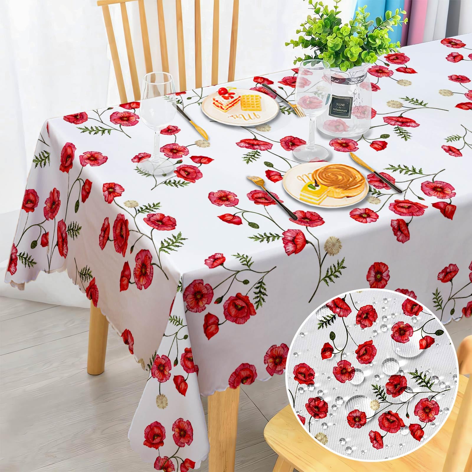 Table Cloth Rectangular, Wipeable Tablecloths, Tablecloths Rectangular Shaped Florals Style Resistant Waterproof Tablecloth Cover for Kitchen, Garden, Wedding, Home, Picnic Outdoor Party 140x180cm
