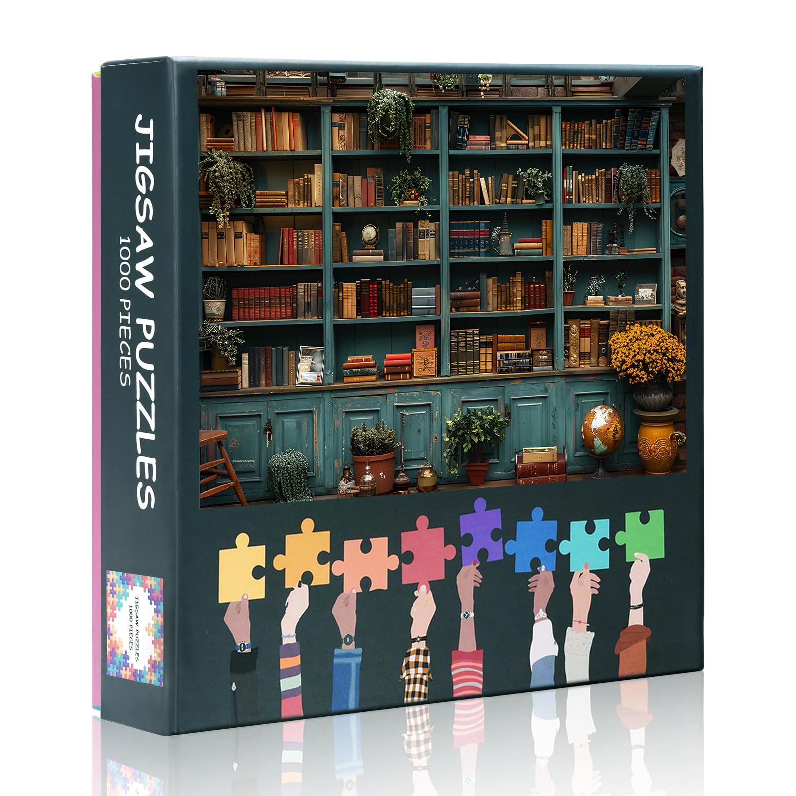 Jigsaw Puzzles 1000 Pieces for Adults,Blue Bookcase Filled with Numerous Books Jigsaw Puzzle Challenge Impossible Gift for Books Lovers - 50x70cm