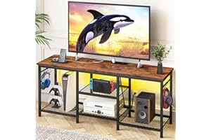 YGEOMER TV Stand Entertainment Center for 55 Inch TVs, with Charging Station and Lights Open Storage Shelves, TV Media Console, Open Storage Shelf with Sound Rack for Living Room, Rustic Brown