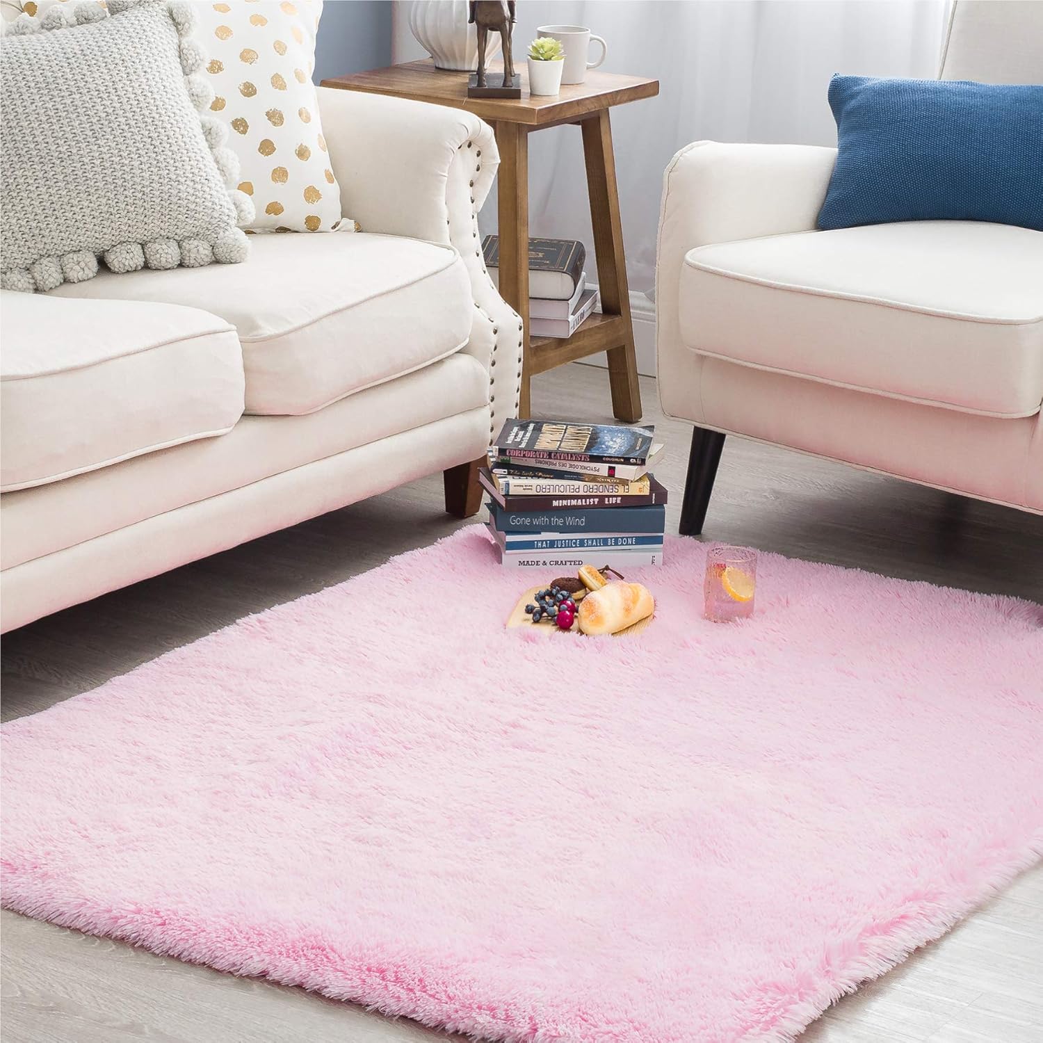 Bedsure Fluffy Shag Area Rug for Bedroom, Pink Plush Living