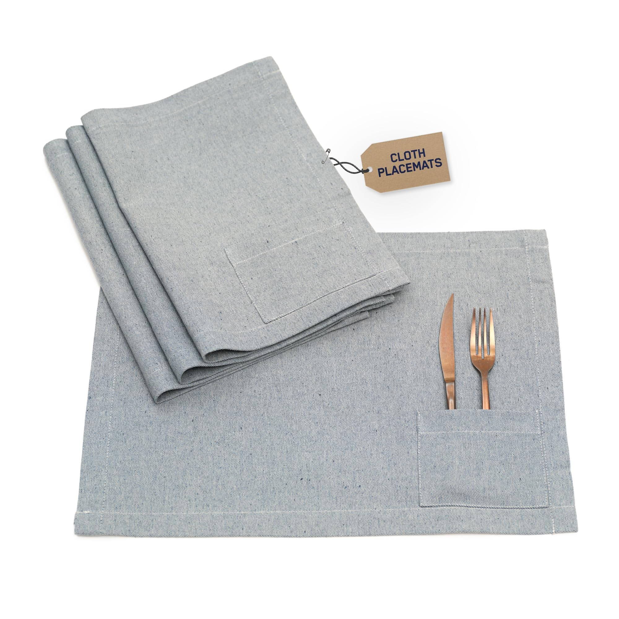 MEEMA Table Mats and Placemats Set of 4 | Stylish Dining Essentials for Indoor and Outdoor Use | Blue with Pocket - Washable Dinner Mats, 51 x 35 cm