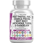 Clean Nutraceuticals Milk Thistle NAC Chanca Piedra Beet Root Artichoke Dandelion Root - Liver Cleanse Detox & Repair Supplement Plus TUDCA Choline & Ginger 60 Count