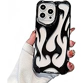 FXFOOT Fashion Flame Bumper Case for iPhone 16 Pro Max [3D Luxury Electroplate Glittery] [Hollow Heat Dissipation Design] Slim Fit Shockproof Protective Soft Cover -Black