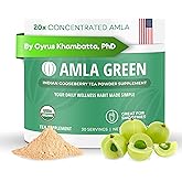 Amla Powder &amp; Green Tea Superfood Supplement, 20x Ultra Concentrated Amla, Antioxidant Support, Made with Oolong Tea and Indian Gooseberries, Organic, Vegan, Classic Flavor, 30 Servings