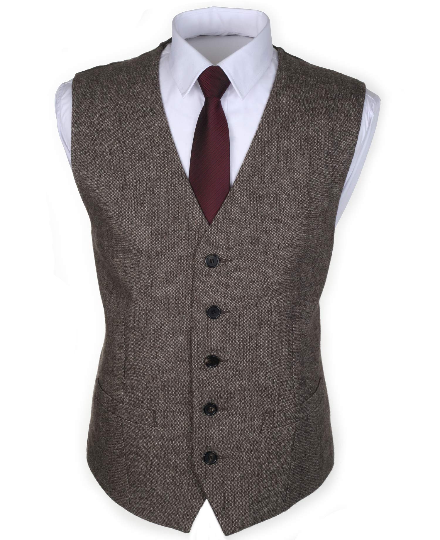 2Pockets 5Buttons Wool Herringbone Tweed Business Suit Vest