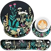Mouse Pad with Wrist Rest Set, Qomolama 3-in-1 Wrist Support Mouse Pad Set, Floral Gaming Mousepad with Anti-Skid Base,Ergonomic Mouse Pad,Memory Foam Keyboard Gel Wrists Rest