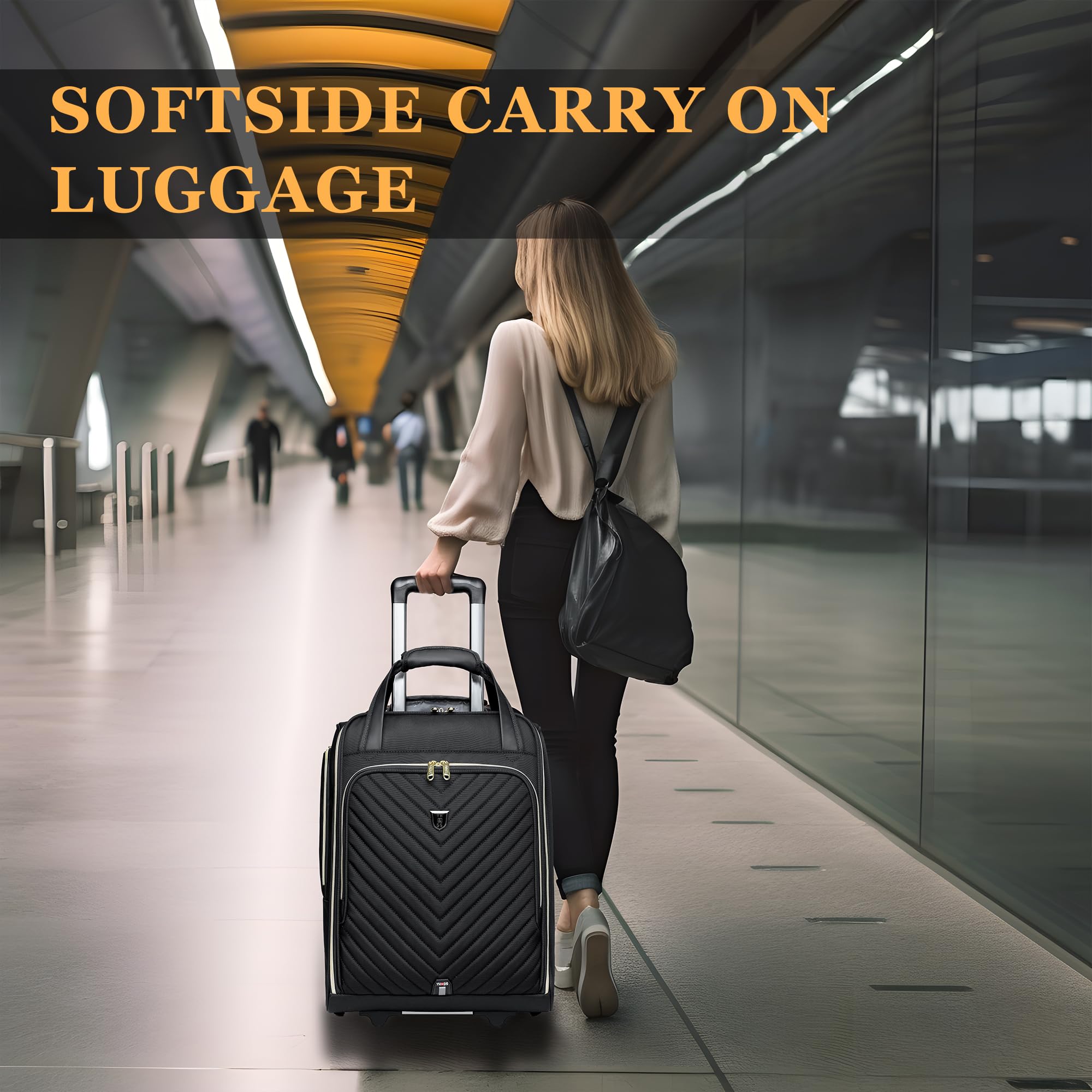 RUCYEN Carry-On Underseat Luggage with Wheels,18 inch Carry-on Luggage for Airlines,Underseat Lightweight Suitcase for Women,Softside Overnight Luggage for Business Travel