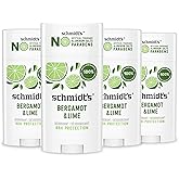Schmidt's Aluminum-Free Vegan Deodorant Bergamot & Lime 4 Count for Women and Men, with 24 Hour Odor Protection, Natural Ingr