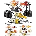Gusto Nostro Small Wine Racks Countertop Storage for 8 Bottles & 4 Glasses - Countertop Wine Rack with Glass Holder, Modern Tabletop Black Wine Rack, Wine Holder Stand for Kitchen Cabinet Wine Cellar