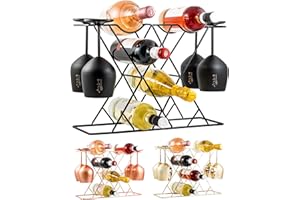 Gusto Nostro Small Wine Racks Countertop Storage for 8 Bottles & 4 Glasses - Countertop Wine Rack with Glass Holder, Modern Tabletop Black Wine Rack, Wine Holder Stand for Kitchen Cabinet Wine Cellar