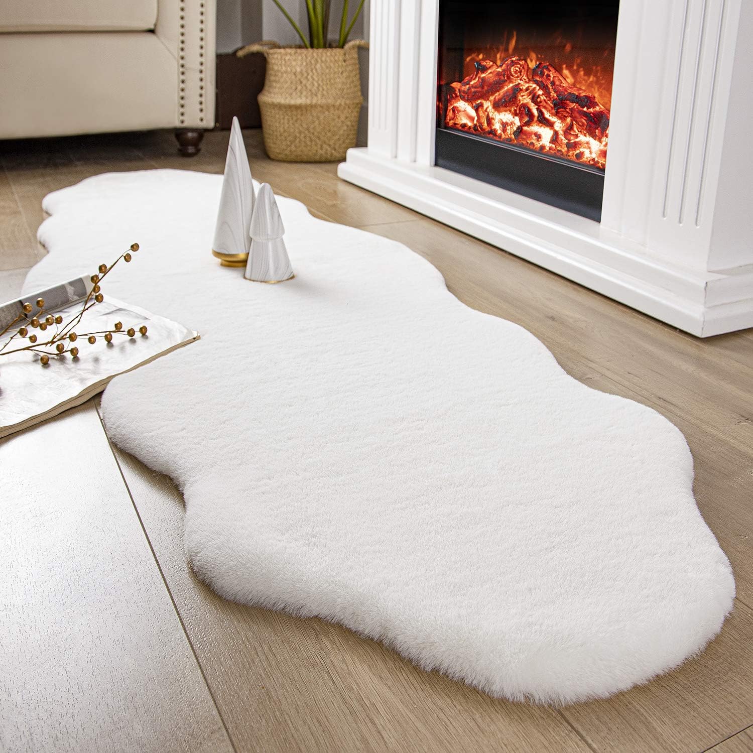 Rugs, Pads & Protectors - Ashler HOME DECO Ultra Soft Faux Rabbit Fur Rug, Area Rugs for Bedroom Floor Sofa Living Room, Carpet Accent Rugs White 2 x 6 Feet