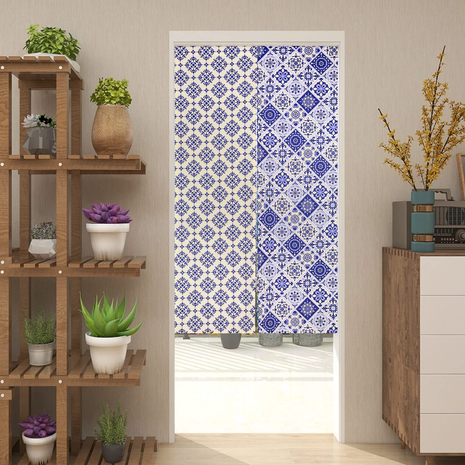 LIGICKY Noren Doorway Curtain Japanese Style Long Type Door Tapestry Chinese Floral Pattern Boho Window Treatment Panels for Home Decoration 85 x 150 cm