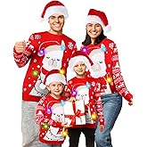 Cozypower Light up Ugly Family Christmas Sweater Funny Xmas Holiday Pullover with Christmas Hat