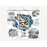 Products Innovations Personalized Bass Fishing Themed Tumbler Cup - 20 oz Stainless Steel Skinny Tumbler with Lid and Straw Insulated Mug
