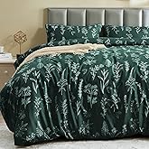 MUXHOMO Duvet Cover Queen Size, Reversible Floral Forest Green Duvet Cover Set with Zipper Closure, 3 Pieces Botanical Patterns Soft Microfiber Bedding Set with 4 Ties (90"x90", 2 Pillow Cases)