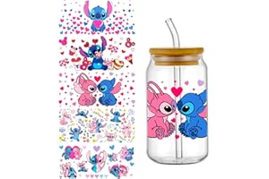 PEVOGON 5 Sheet UV DTF Cup Wrap Transfer Stickers for Glass, Rub on Transfers Decal for 16OZ Glass Cups Furniture Craft Wood DIY Crafts