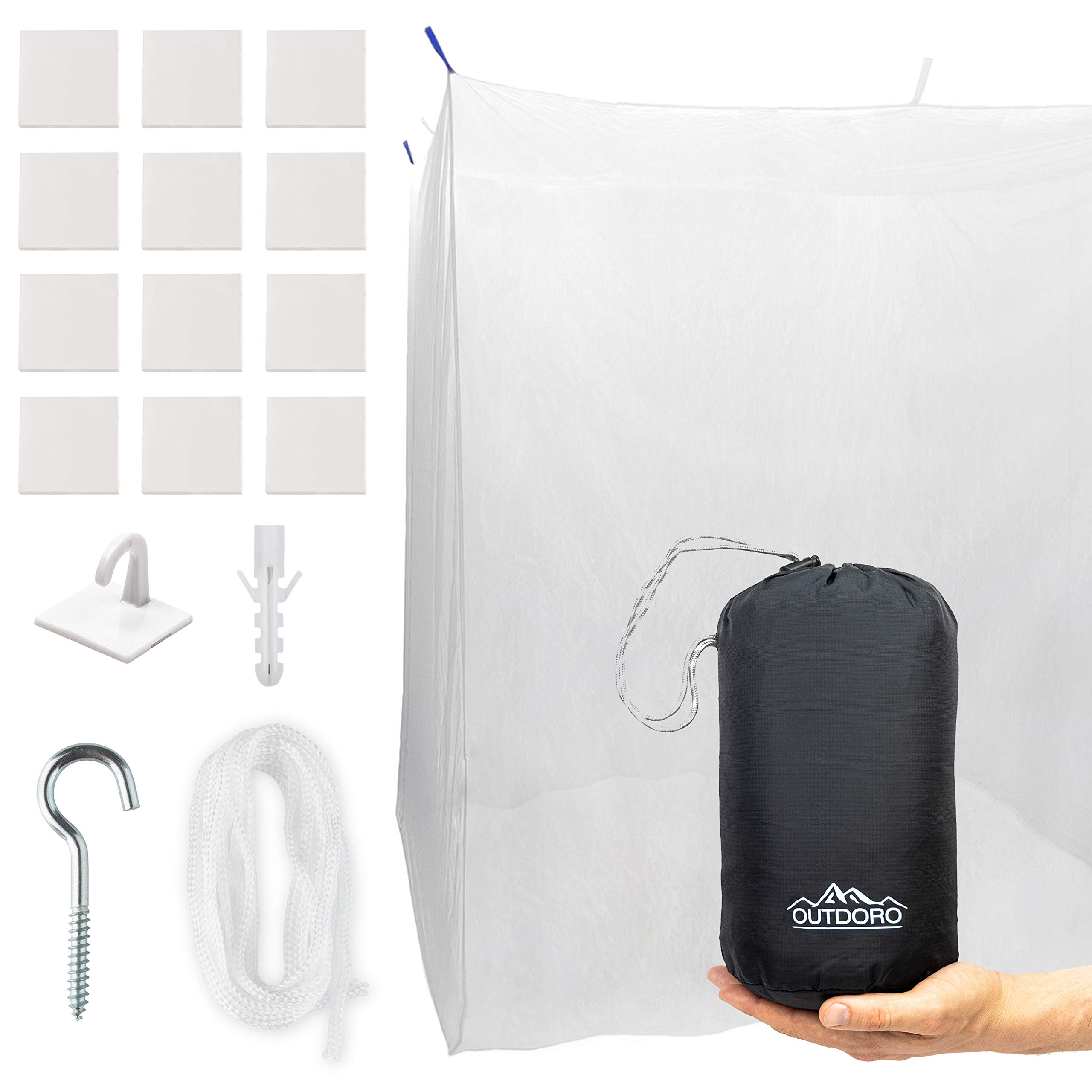 Outdoro Mosquito Net Box Shape with Adhesive Hooks for Travel and Home - Extra Large for Double Bed & Single Bed