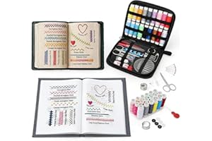 Embroidery Stitch Book Kit with 86 Tools, Complete Embroidery Kit for Beginners & Adults, DIY Sewing Book with Linen Fabric, 