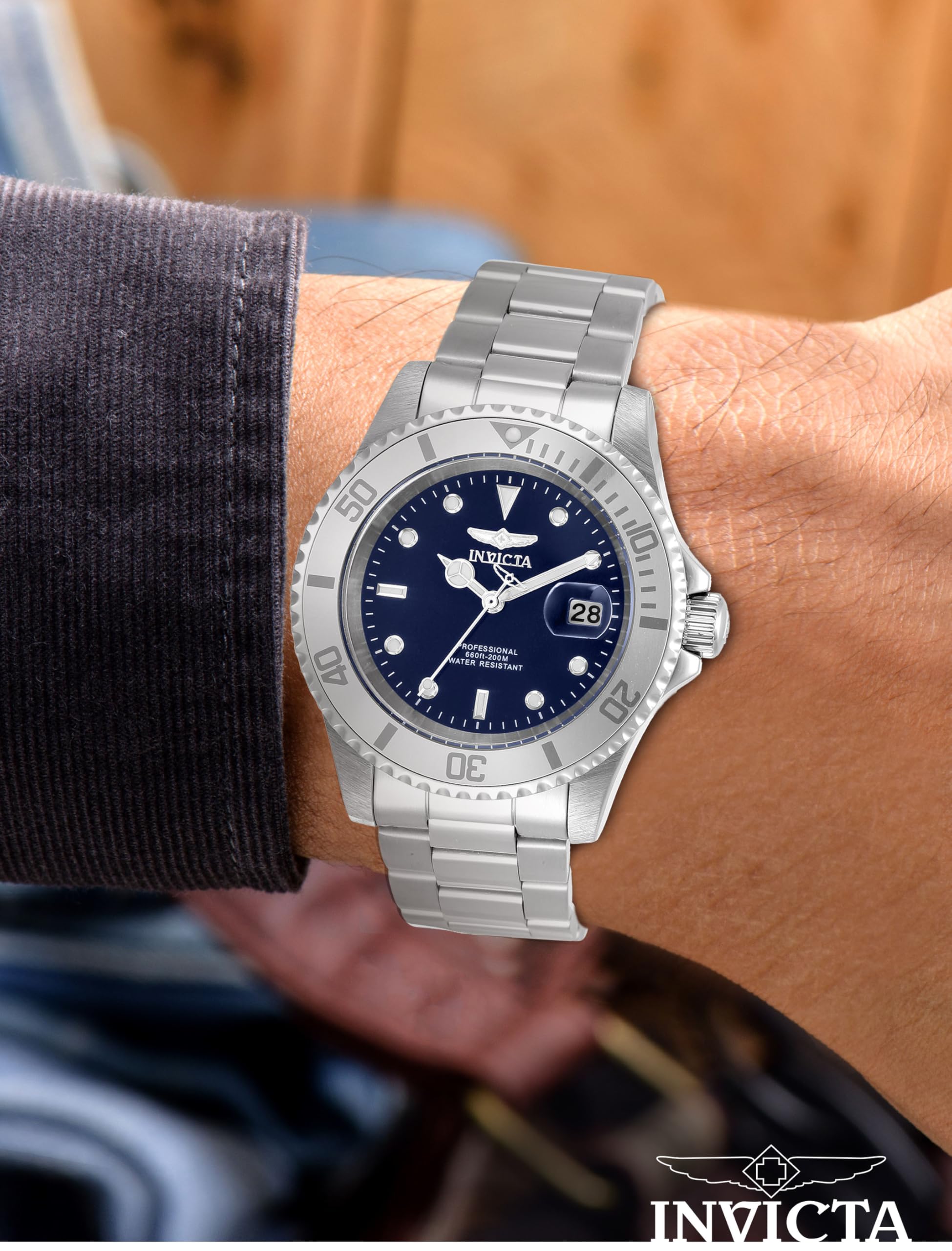 Invicta 40mm Men's Pro Diver Blue Dial Silver Tone Stainless Steel Watch 34023