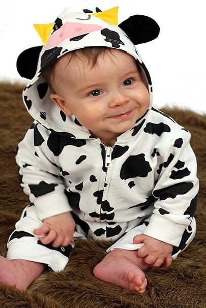 Baby Moo S Uk Grenouillere Pour Bebe Garcon Ou Fille Avec Capuche Et Fermeture Eclair Motif Vache Amazon Fr Bebes Puericulture
