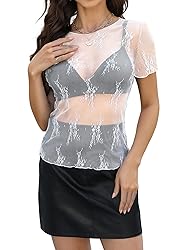 WIHOLL White Shirts for Women Lace Short Sleeve