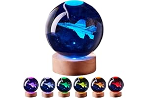 WBCRYS3D 3D Airplane Crystal Ball Lamp with Remote Control, Aircraft Night Light Lamp with Wooden Base 16 Colors Change, Plane Figurine Toy Gift for Girls Boys Kids Women Wife Girlfriend Mom Couple (airplane)