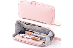 ANGOOBABY Pencil Case Wide Opening Durable Pen Pouch Lightweight Portable Pencil Bag with Handle for School Teen Girl Boy Men Women Adults Pink