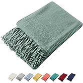 Homiest Decorative Knitted Throw Blanket with Fringe, Lightweight Acrylic Knit, Soft & Cozy Tassel Blanket for Couch, Sofa, Bed (Sage Green, 50 x 60 Inch)