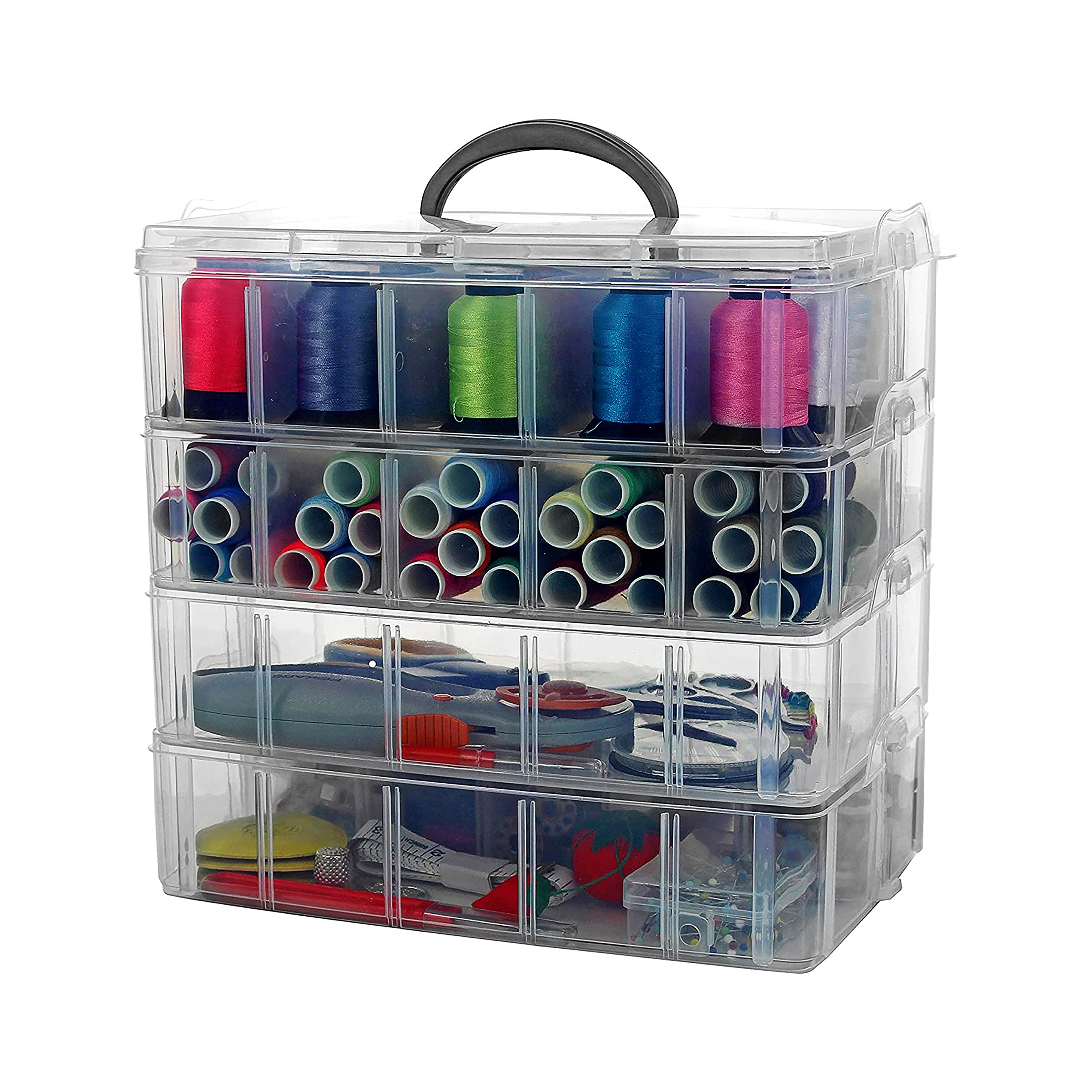Photo 1 of Bins & Things Clear 4-Tier Stackable Storage Containers with lids - 40 Adjustable Compartments for Craft Organizers - Storage box for Jewelry, beads, kids toys, makeup box and sewing supplies