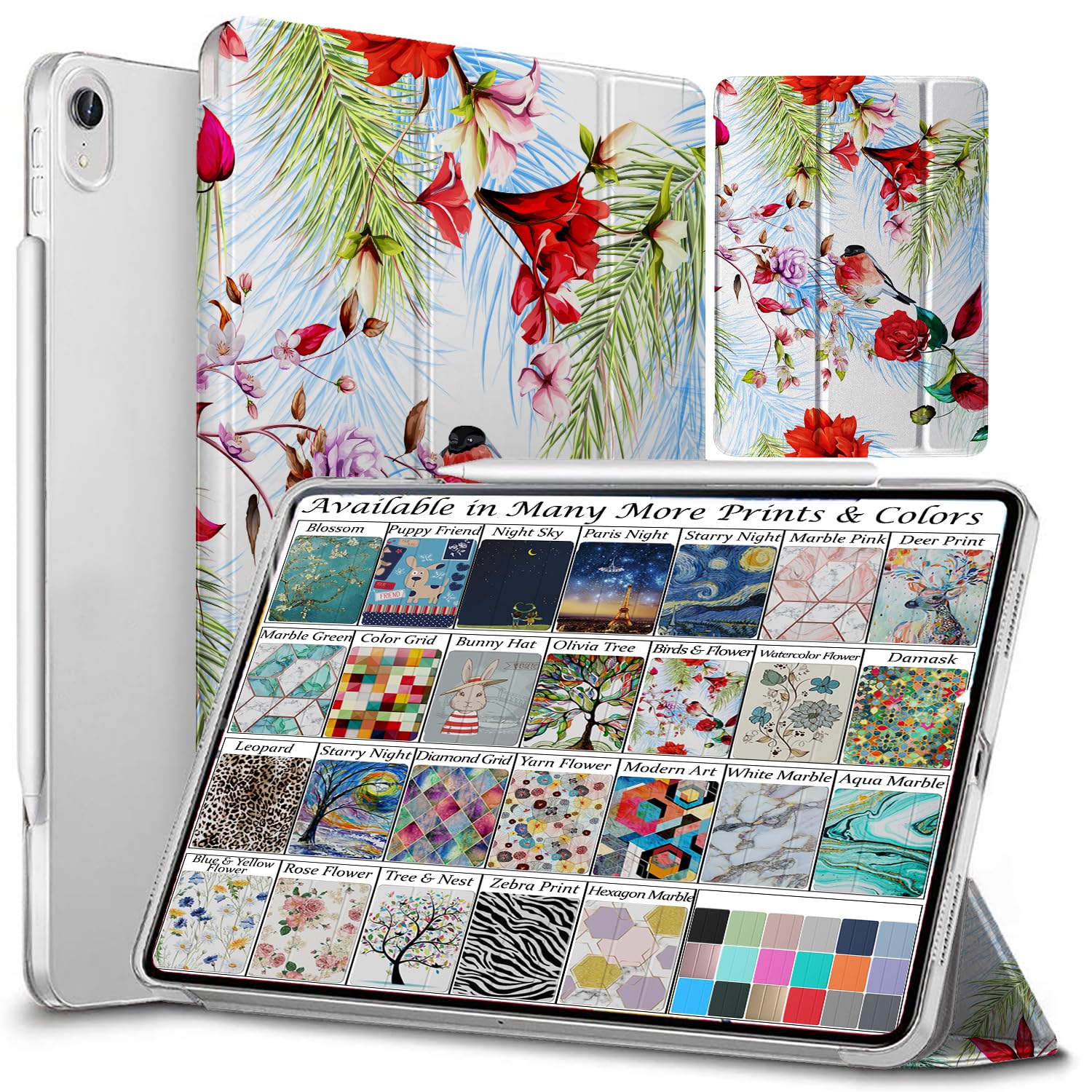 DuraSafe Cases for iPad Air 4th, Air 5th, Air 6th, Air 11 Model Smart Slim Lightweight Protective Cover with Auto Wake/Sleep Function-Birds & Flowers — image 1