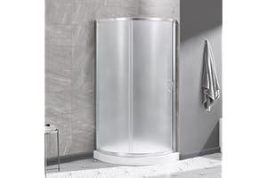 OVE Decors Breeze 32 in. x 76 in. Rounded Frosted Glass Sliding Corner Shower Kit | Includes Glass Panel, Glass Door and Acrylic Shower Base, in Satin Nickel Finish