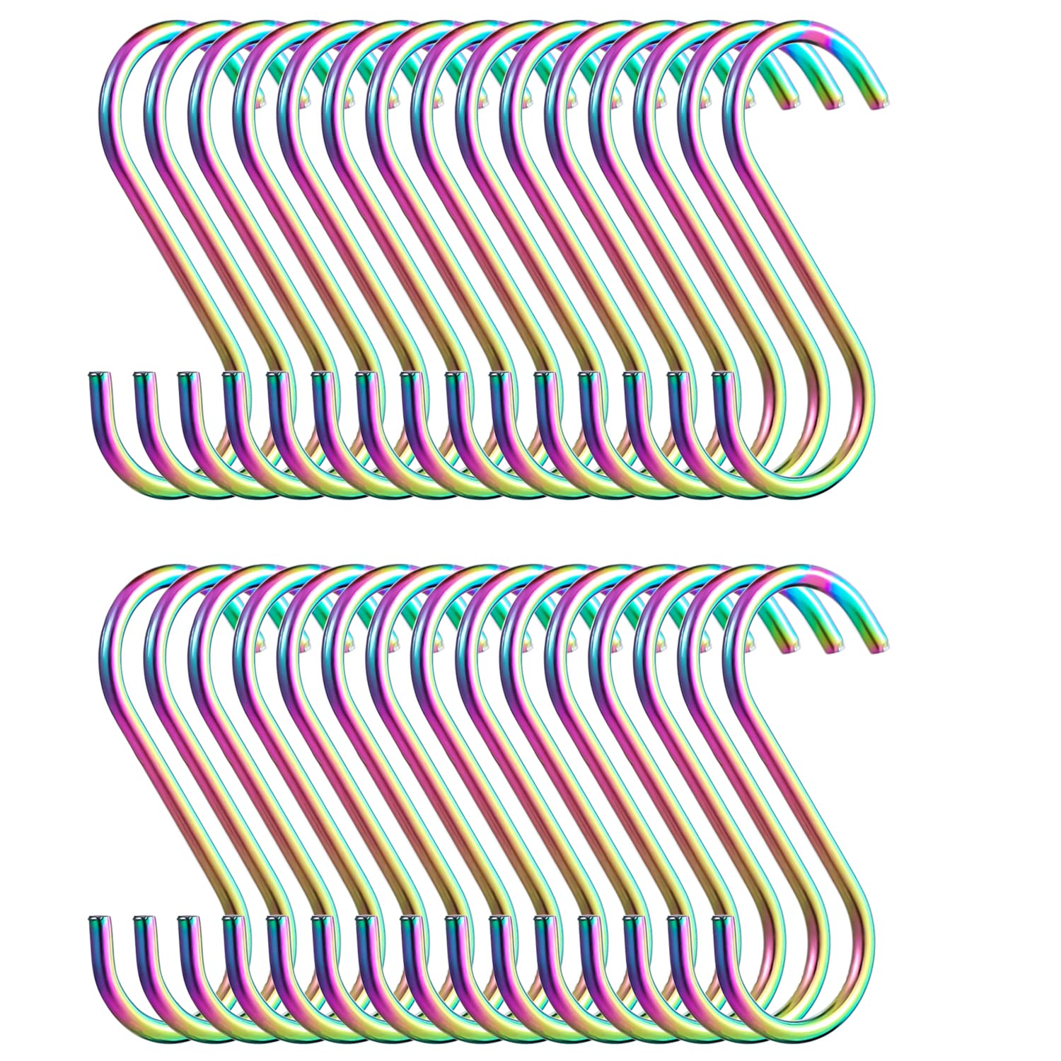 Evanda Rainbow S Hooks - 30 Pack Heavy Duty Stainless Steel Hooks for Kitchen, Bathroom, Outdoor, Garden, Office, Hanging Pan, Pot, Cups, Utensils, Clothes, Bags, Towels, Plants