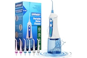 Water Dental Flosser for Teeth Cleaning,Grinest 7 Levels Cordless Powerful Battery Water Teeth Cleaner Care Portable Rechargeable Dental Oral Irrigator IPX7 Waterproof for Home Travel (White)