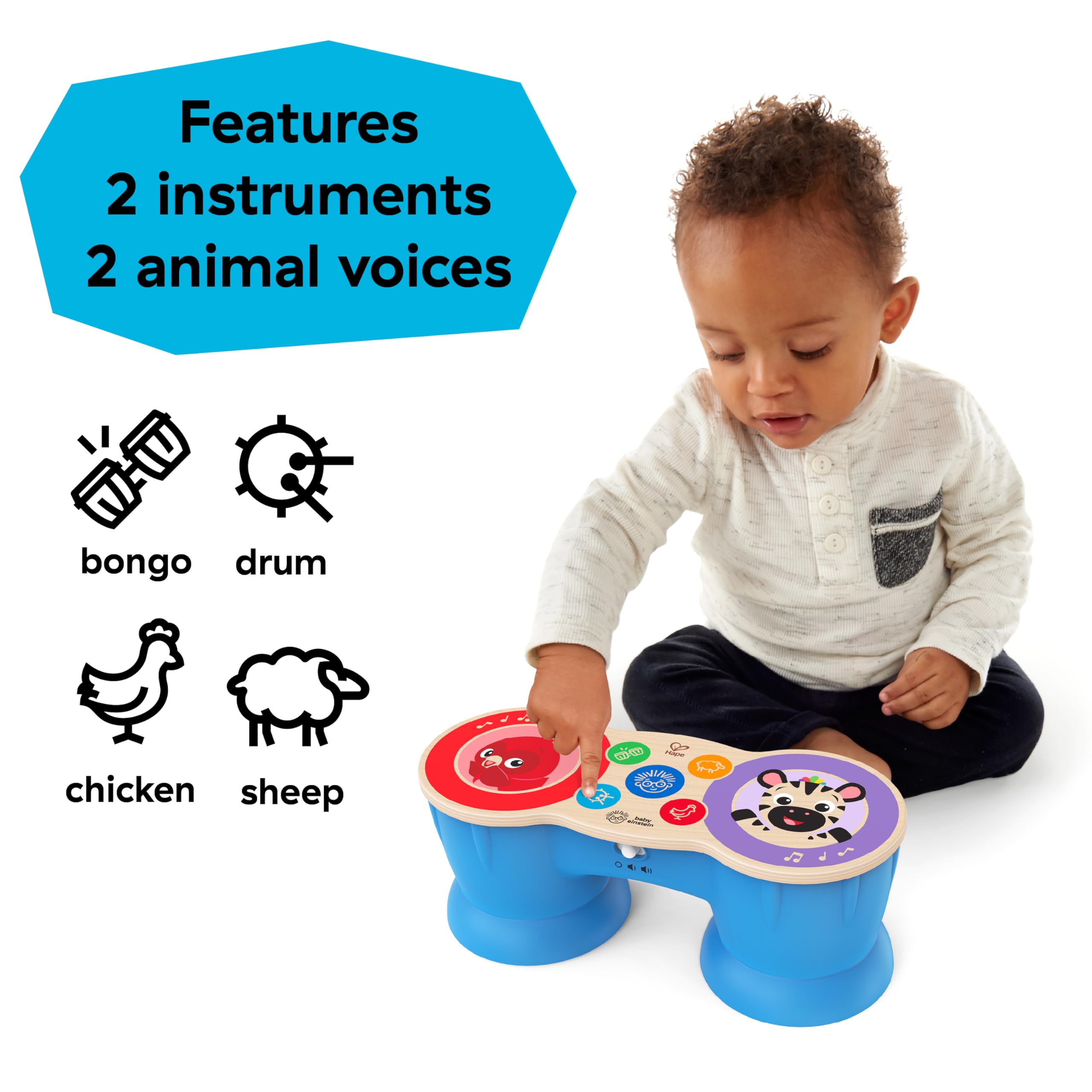 Baby Einstein Upbeat Tunes Magic Touch Wooden Drum​ Musical Toy, Ages 6 Months +