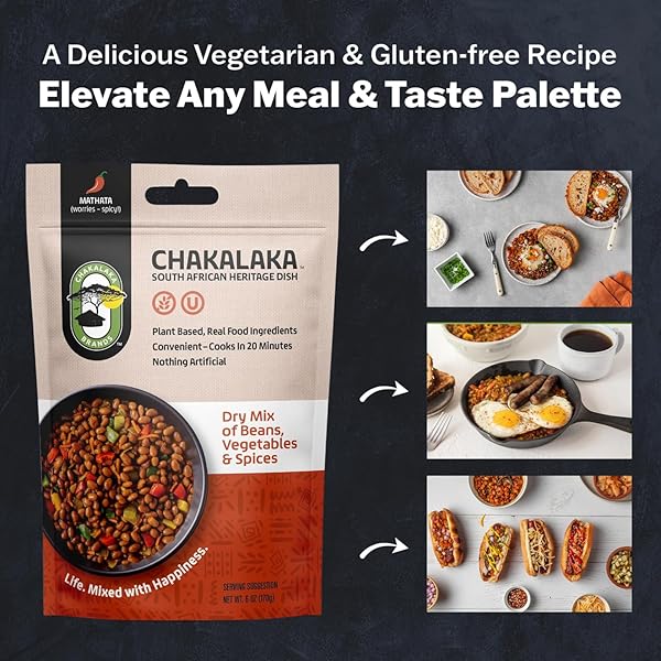 CHAKALAKA VEGETARIAN DRIED BEAN MIX – SOUTH AFRICAN SIDE DISH WITH BEANS, VEGETABLES, & SPICES – BOLD, STRONG FLAVOR, SPICY HEAT, MATHATA (1 PK) 6 OZ