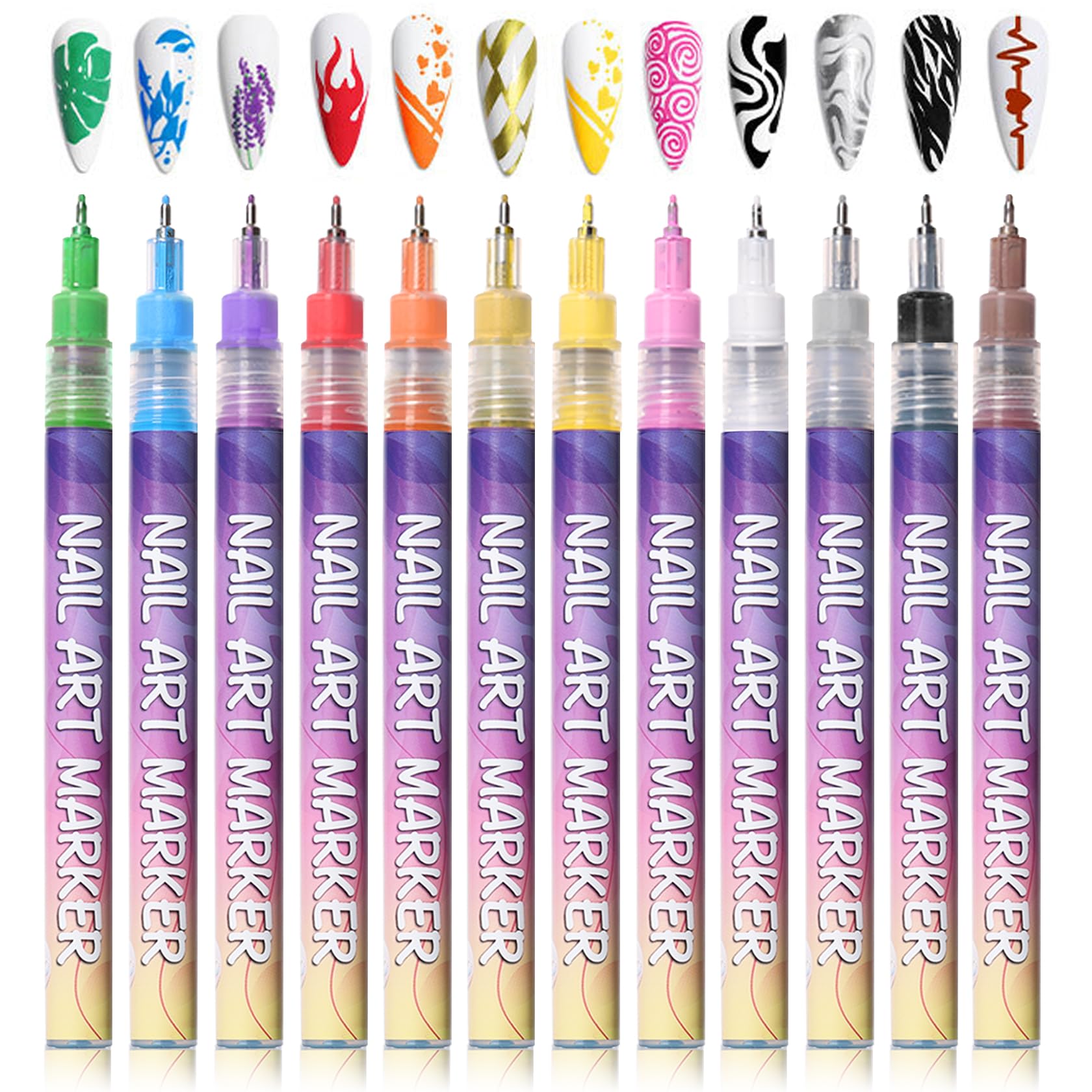 Photo 1 of IONSGAKO Nail Art Pens Set Fine Tips 3D Nail Polish Pens Acrylic Paint Nail Drawing Liner Dotting Quick Drying Nail Art Markers Kit Tools for Professional Nail Art Design(12 Colors 0.5mm)