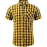 OCHENTA Mens Short Sleeve Button Down Plaid Shirts Lightweight Summer Casual Tops