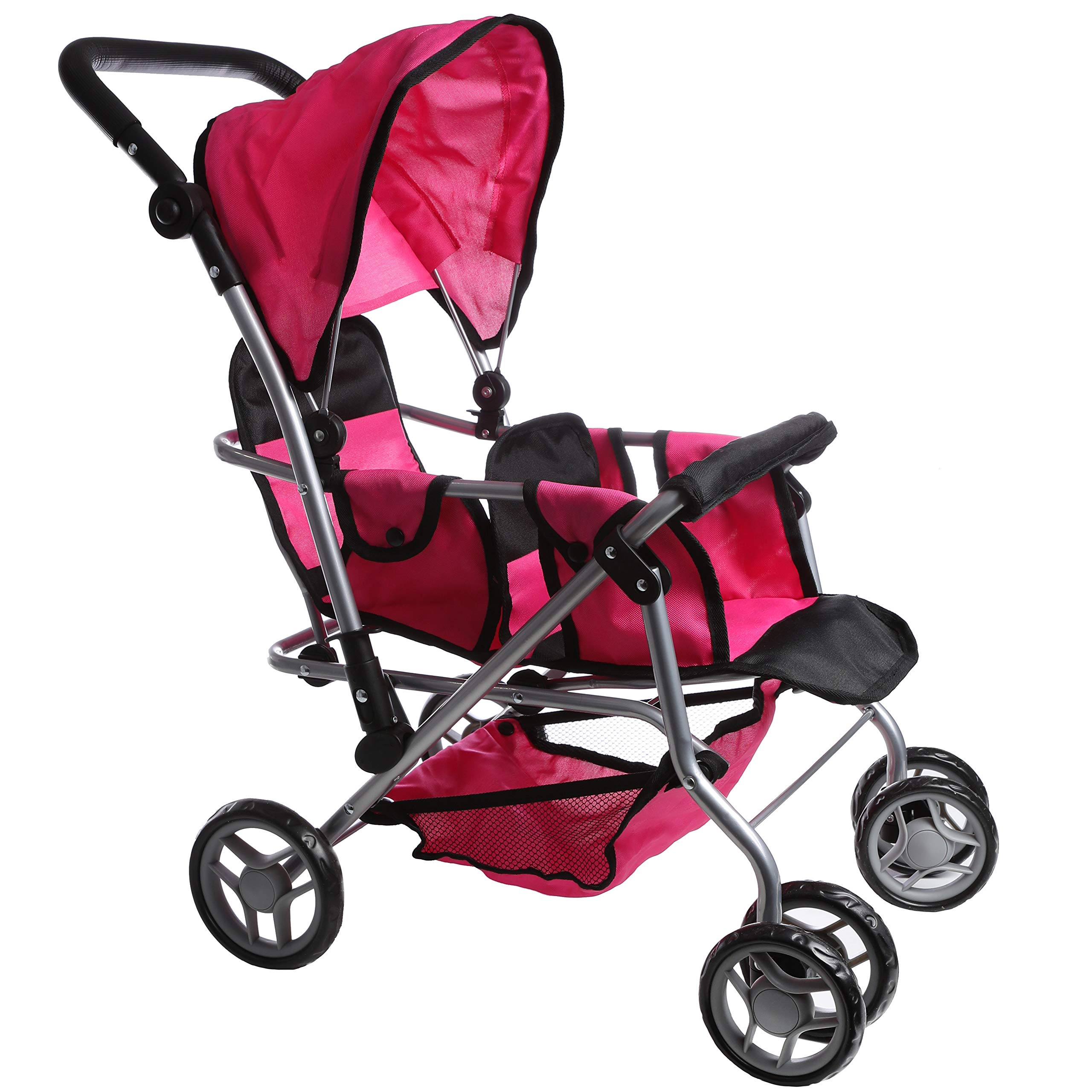 Mommy & Me TWIN Doll Pram Back to Back Foldable Doll Stroller with