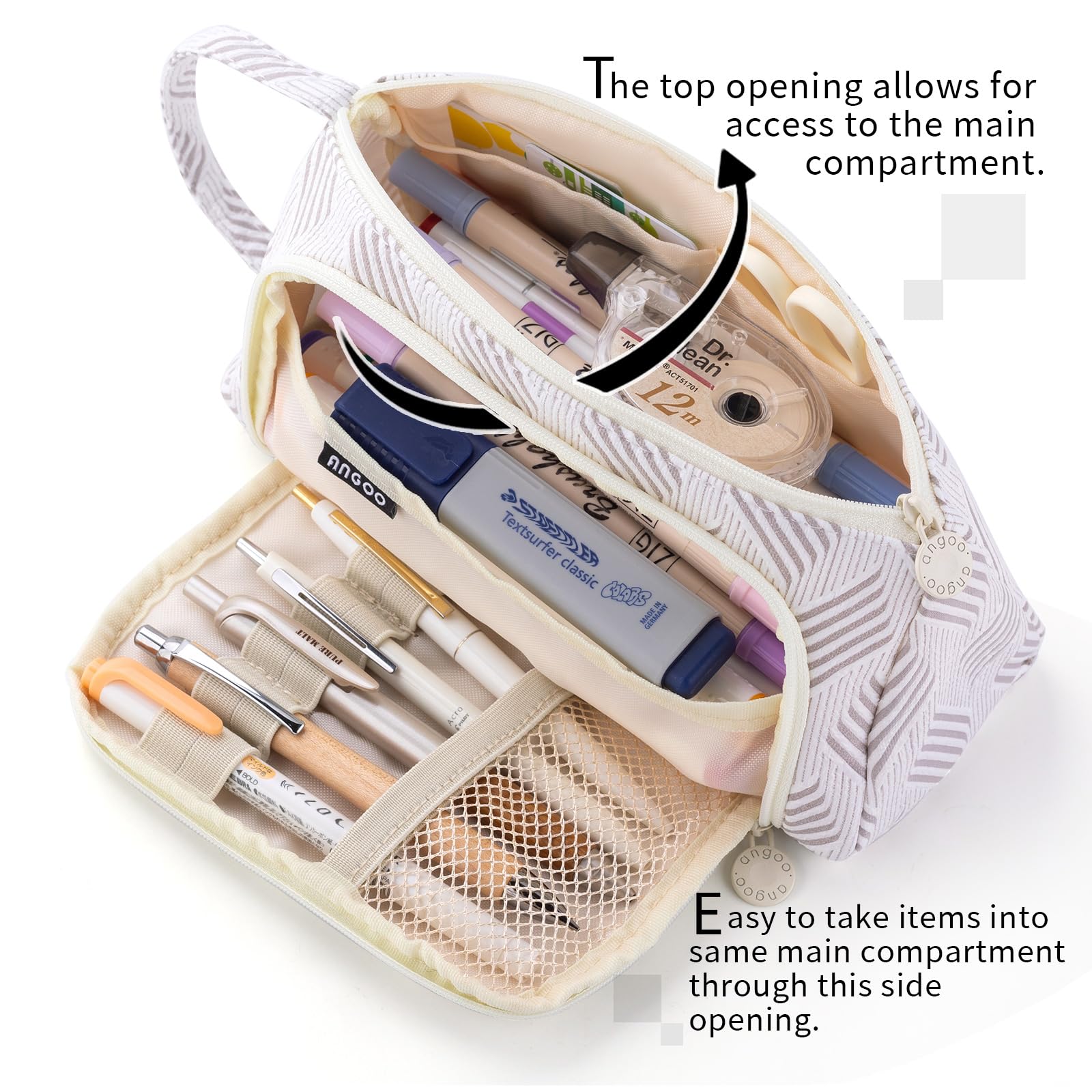 EASTHILL Large Capacity Pencil Case Pouch School Supplies, Aesthetic Stationery Pen Case Bag for Girls Women-Khaki A