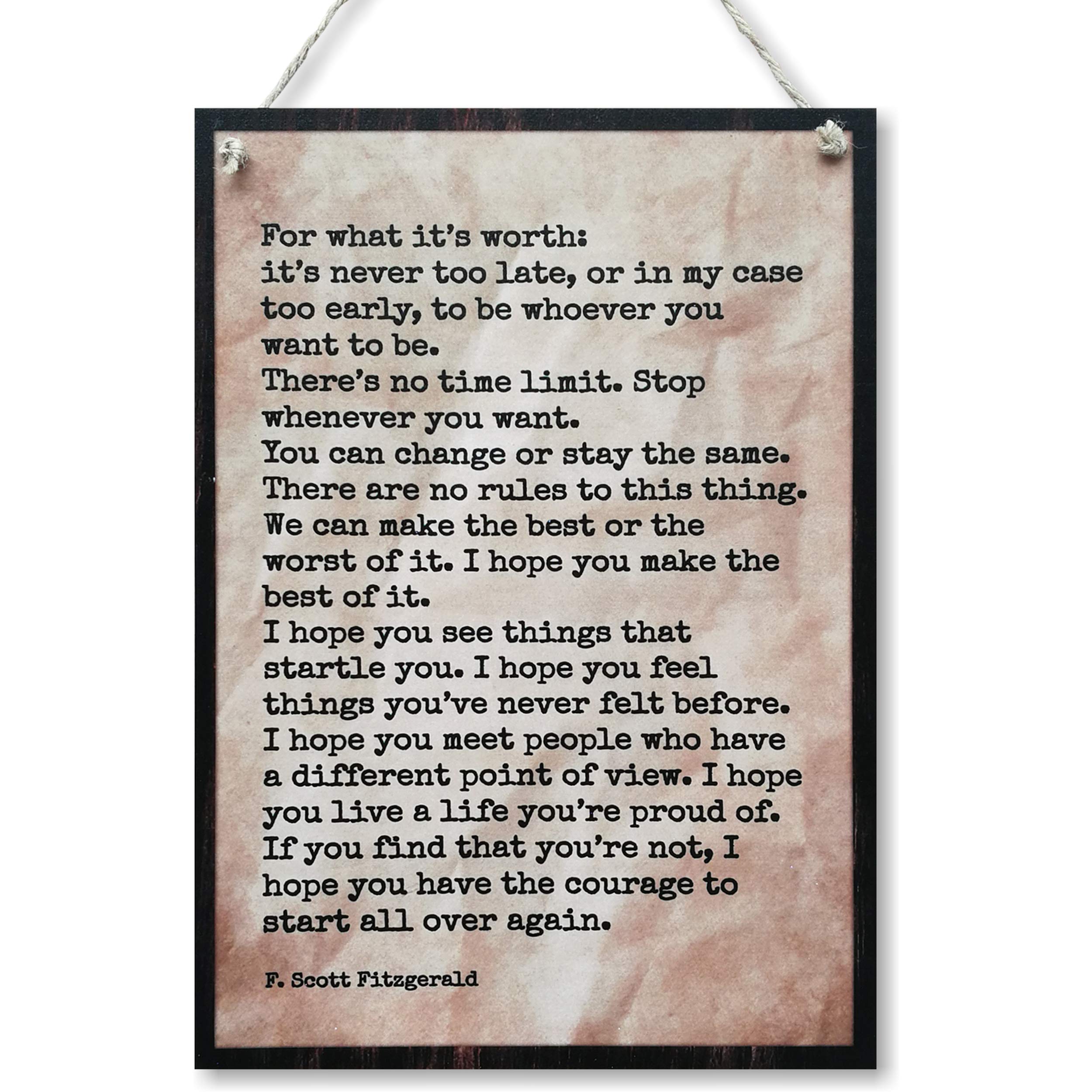 CARISPIBET For what it's worth Home signs living room signs wall decorative art plaque with Scott Fitzgerald quote decoration sign 12" x 8"