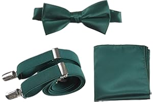 Tuxgear Mens Adjustable Bow Tie Suspender and Pocket Square Sets Assorted Colors