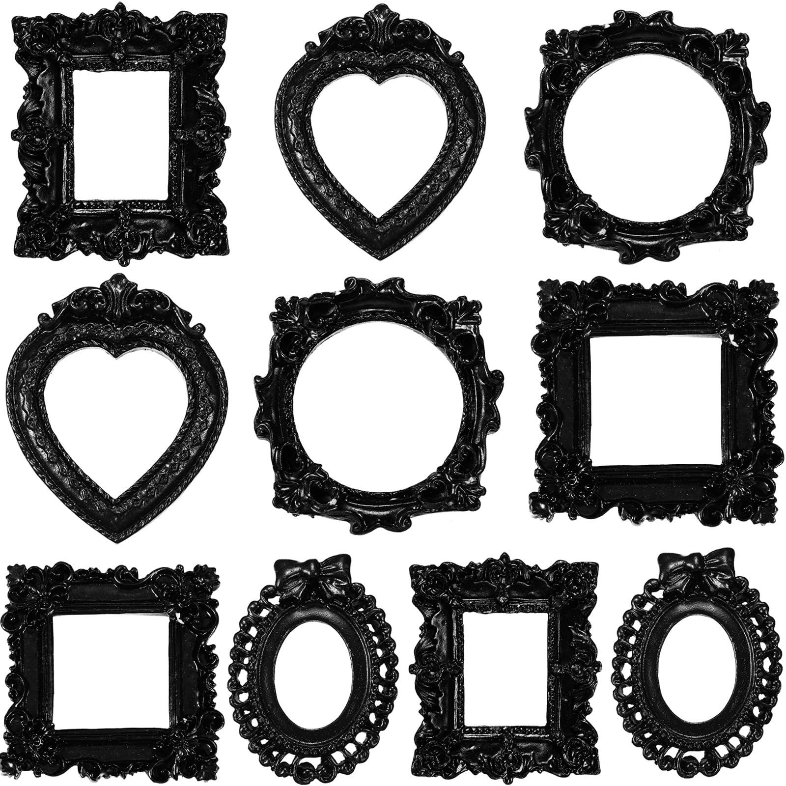 Photo 1 of Vicenpal 10 Pcs Vintage Mini Picture Frames Baroque Antique Small Resin Jewelry Display Table Frame for Christmas DIY Photo Holiday Party Decoration (Black)