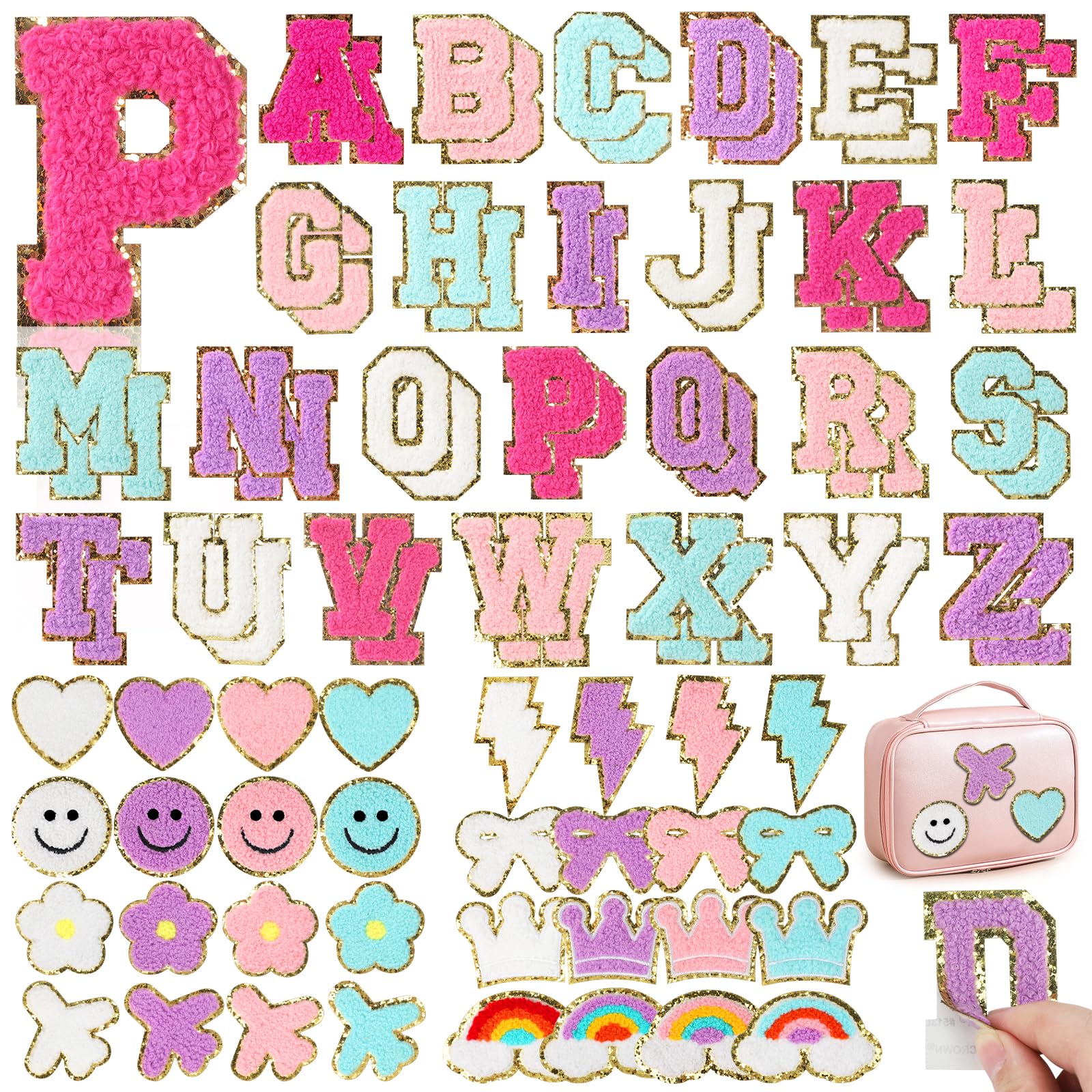 Photo 1 of 84 Pcs Chenille Letter Patches Self Adhesive for Backpacks,Geegomix Chenille Patches Iron on Letters for Clothing,Embroidered Patches Sticker Letters for Bags Hats Varsity