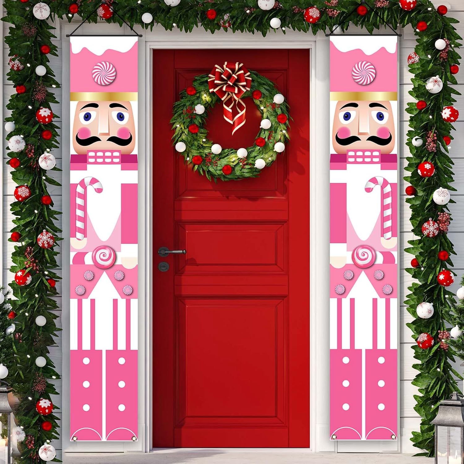 Nutcrackers - Pink Nutcrackers Christmas Decorations Candy Christmas Soldiers Light Banner Door String Porch Banner Outdoor Nutcracker Decorations Christmas Xmas Winter Holiday Home Board Wall Hanging