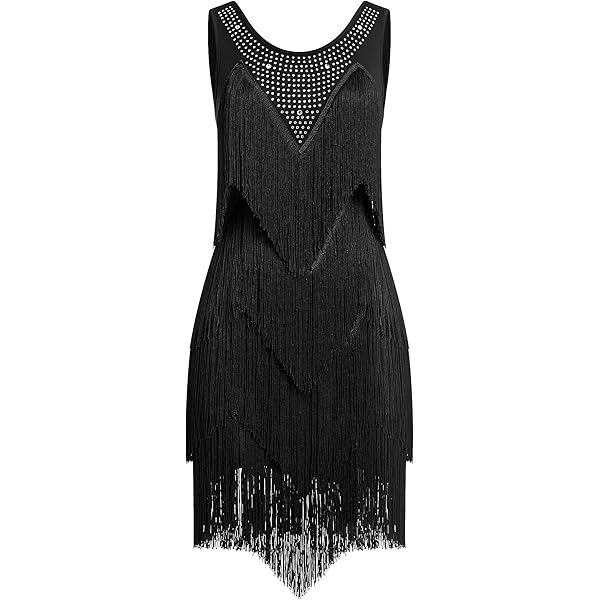 Amazon.com: Fringe Embellished Neck Speakeasy Prohibition Era Fashion  Dresses Costumes , Black, One Size: Clothing, Shoes & Jewelry