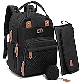Dikaslon Diaper Bag Backpack with Portable Changing Pad, Pacifier Case and Stroller Straps, Large Unisex Baby Bags for Boys Girls, Multipurpose Travel Back Pack Moms Dads, Black
