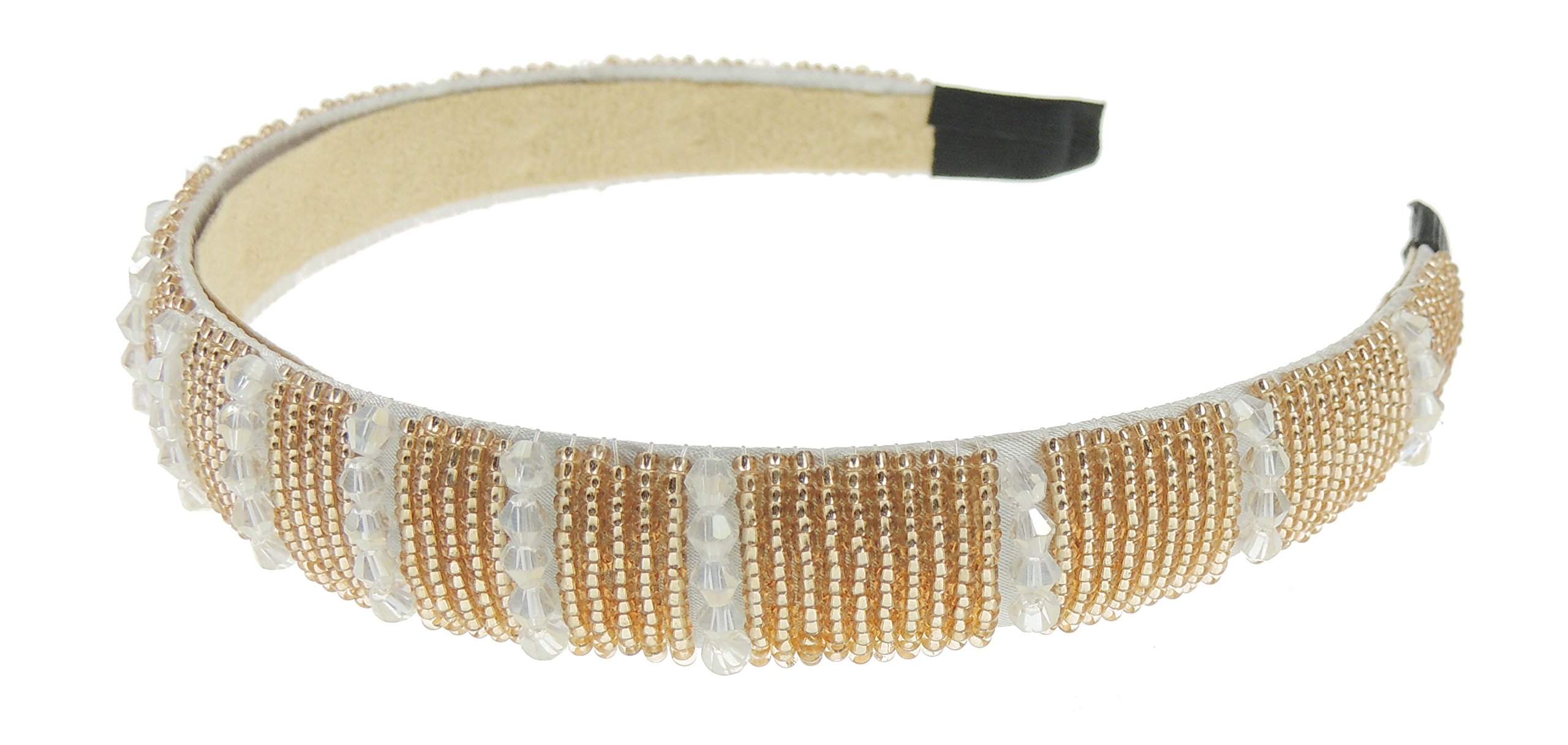 Ladies 2cm Wide Beaded Sparkly Rhinestone Headband Alice Band White Gold
