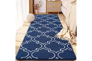 HOMORE 2x6 Runner Rug, Long Shag Area Rug for Bedroom Living Room Couch Hallyway, Super Soft Memory Foam Rugs for Kids Nursery Dorm, Navy/White